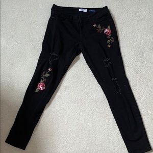 Black flowered jeans
